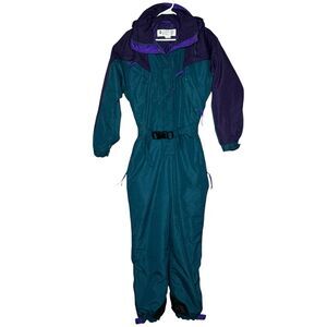 Vintage Columbia One-Piece Snowsuit Women’s Medium Teal Purple 90s Made In USA